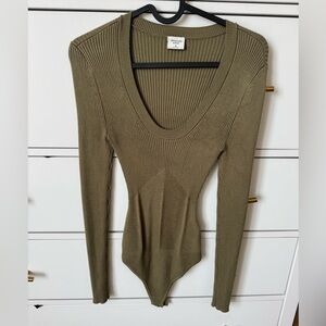 Abercrombie & Fitch Olive Ribbed Bodysuit